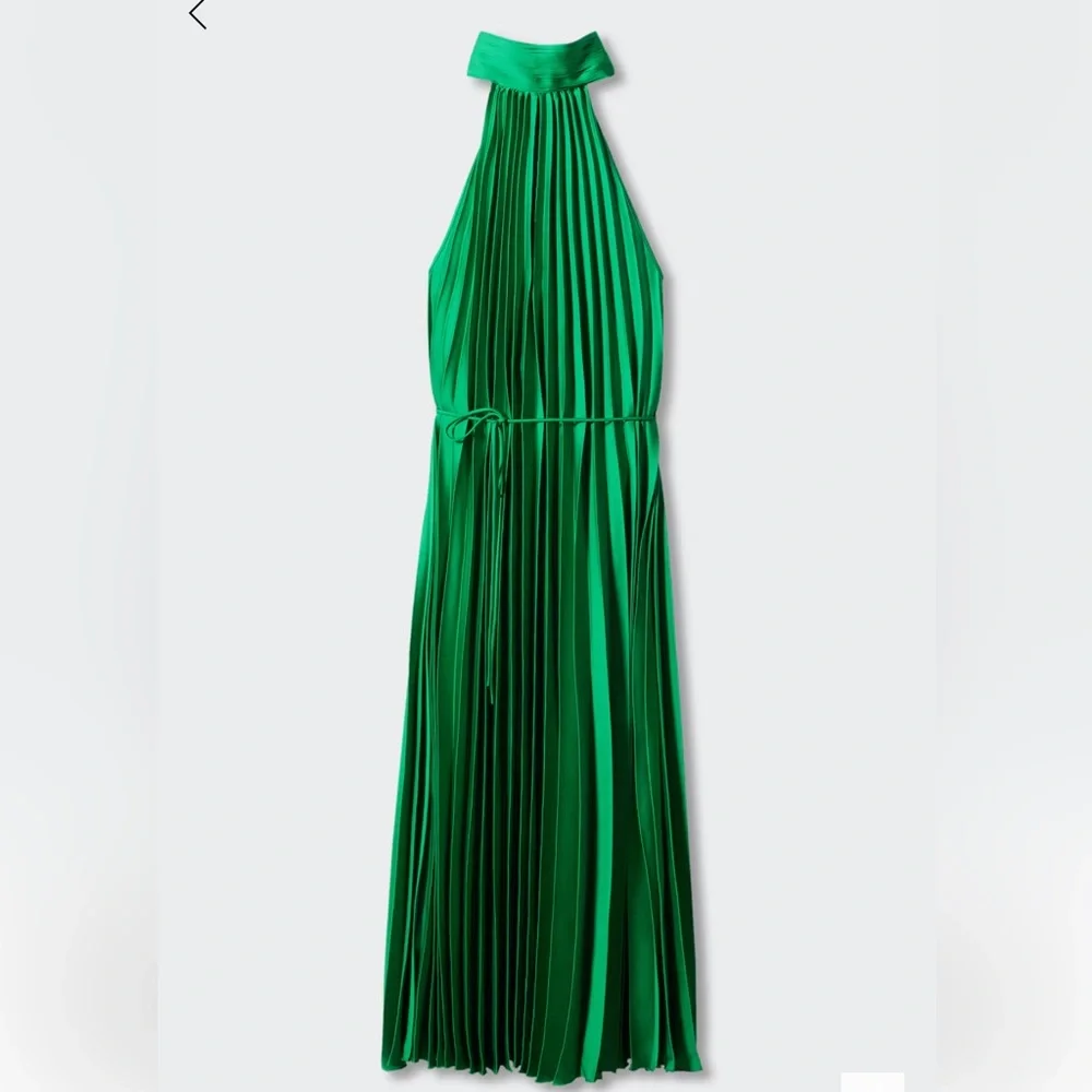 Mango Green Pleated Halter Neck Maxi Dress NWT Size Ladies US 4 - Picture 7 of 9